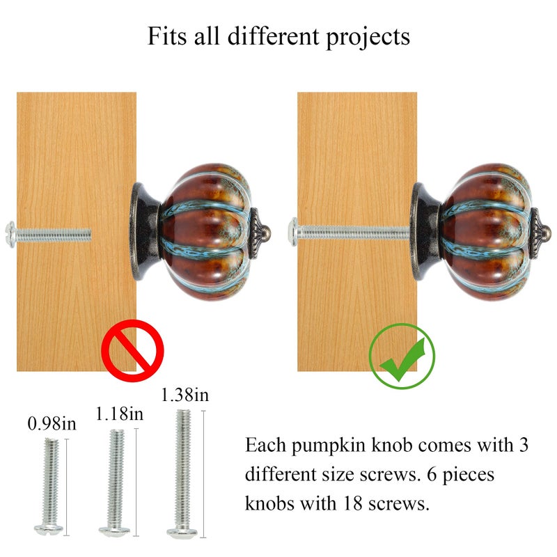 IEIK Cabinet Knobs 6 Pack Glazed Ceramic Knobs with Pumpkin Shape for Decor Door Pull Handle for Vintage Cabinet Drawers, Closets, Cupboard (Blue) - Image 5